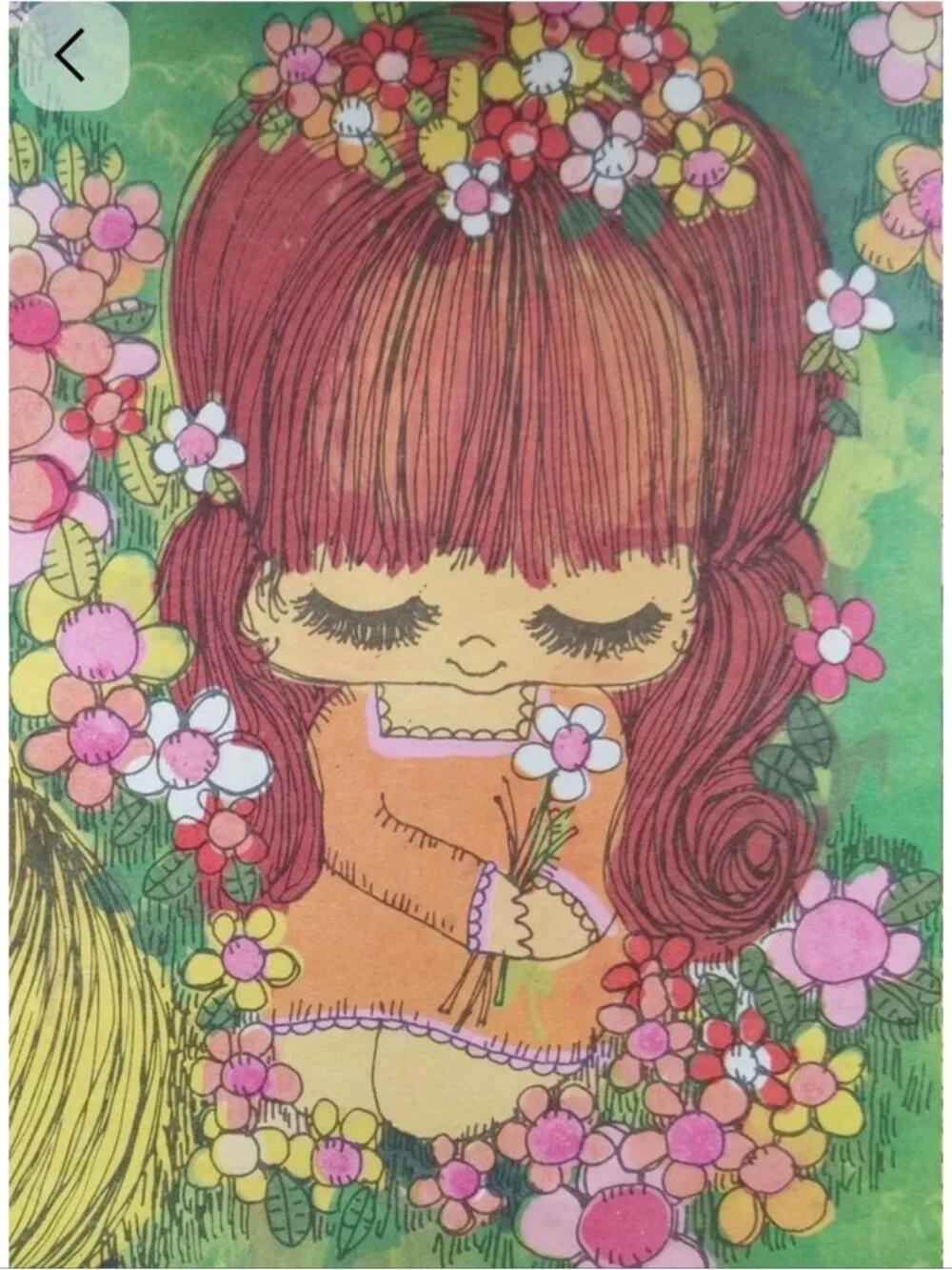 Vintage kitsch Big Eyes Illustrated Girls Floral 60s Gift Wrap Paper Sealed Rare